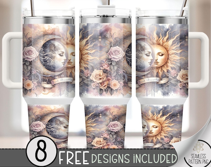 Just Breathe 40oz Tumbler Wrap, Boho Moon Lace Tumbler Sublimation Design, Gothic Witchy Vibes Celestial 40oz Dupe Tumbler Wrap PNG, A58
