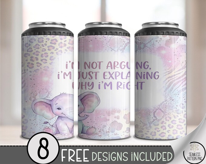 Pastel Baby Elephant 4-in-1 Can Cooler Wrap, Cute Sarcastic Sublimation Design, Digital Download, B10260