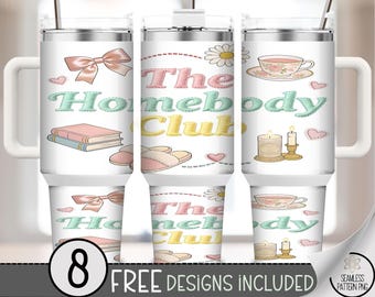 The Homebody Club Png, Popular Pastel 40 oz Tumbler Wrap, Trendy Faux Yarn Sublimation Design, B861