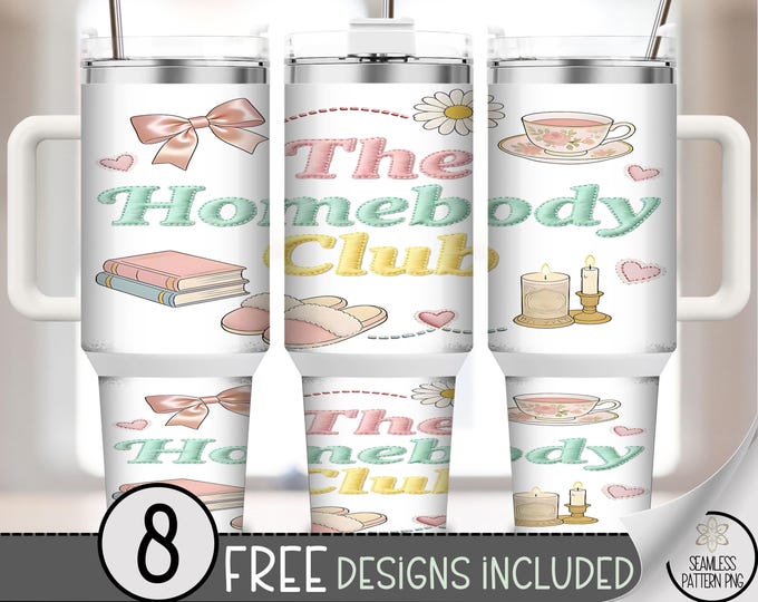 The Homebody Club Png, Popular Pastel 40 oz Tumbler Wrap, Trendy Faux Yarn Sublimation Design, B861