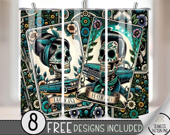 La Chicano Cholo 20oz Tumbler Wrap,El Chicano Style Lowrider Sublimation Design,Sugar Skull 20Oz Skinny Tumbler File,Chicano Tarot PNG, A125