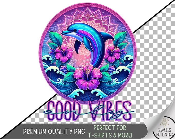 Neon Dolphin PNG, Mandala Sublimation Designs, Fisherman Aesthetic Png, Beach Png, Summer Dolphin Design, Boho Floral Dolphin File A225