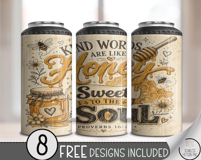 Inspirational Quote 4in1 Can Cooler Wrap, Honey Sublimation Design, Christian 16 oz 4-in-1 File, B10196
