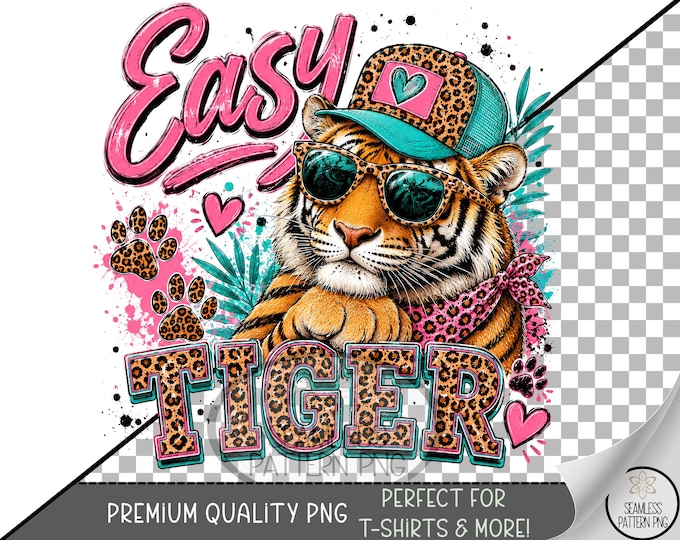 Tiger Sublimation Design, Bold Retro-90s UV DTF Graphic, Playful Tiger Clip Art, Digital Download, B10303