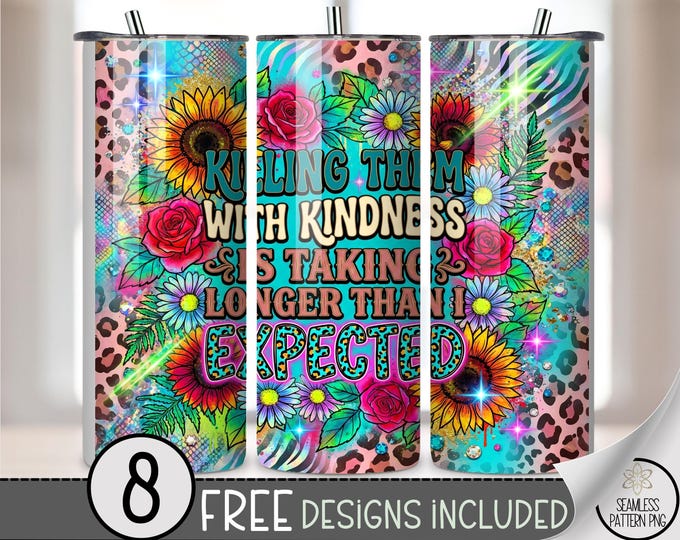 Kindness 20 oz Tumbler Wrap, Bold Sublimation Design for Straight Tumblers, Playful PNG Files with Neon Glam, B10126