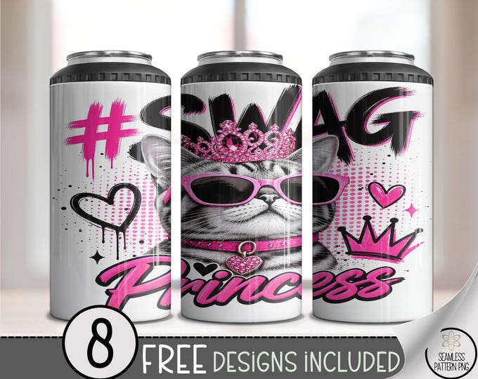 Princess Swag 4-in-1 Can Cooler Wrap, Cool Cat Sublimation Design, 16oz, Digital Download, B10417