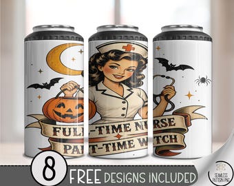Halloween Nurse 4in1 Can Cooler Wrap, Retro Witch Sublimation Design, Digital Download, B10548