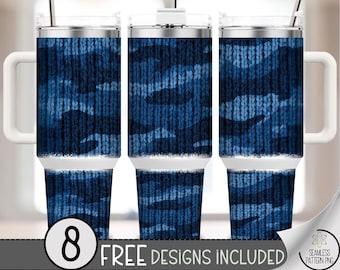Faux Yarn Camo 40 oz Tumbler Wrap, Camouflage Sublimation Design, Winter PNG Files, Fun Outdoorsy 40Oz Tumbler Design A748