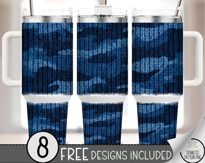 Faux Yarn Camo 40 oz Tumbler Wrap, Camouflage Sublimation Design, Winter PNG Files, Fun Outdoorsy 40Oz Tumbler Design A748