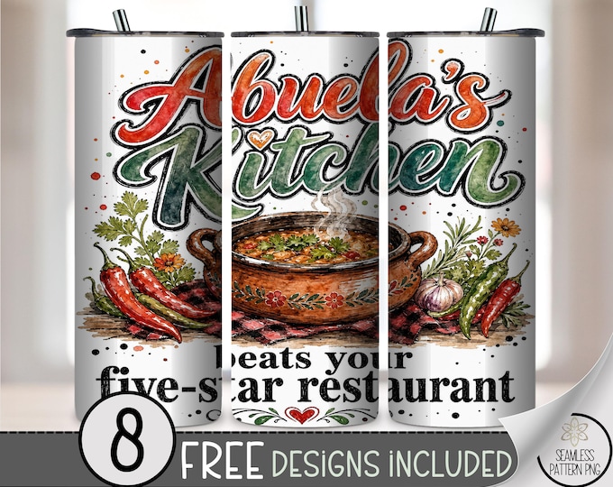 Abuela's Kitchen 20 oz Tumbler Wrap, Festive Sublimation Design for Straight Tumblers, Watercolor PNG Files, Digital Download, B10423