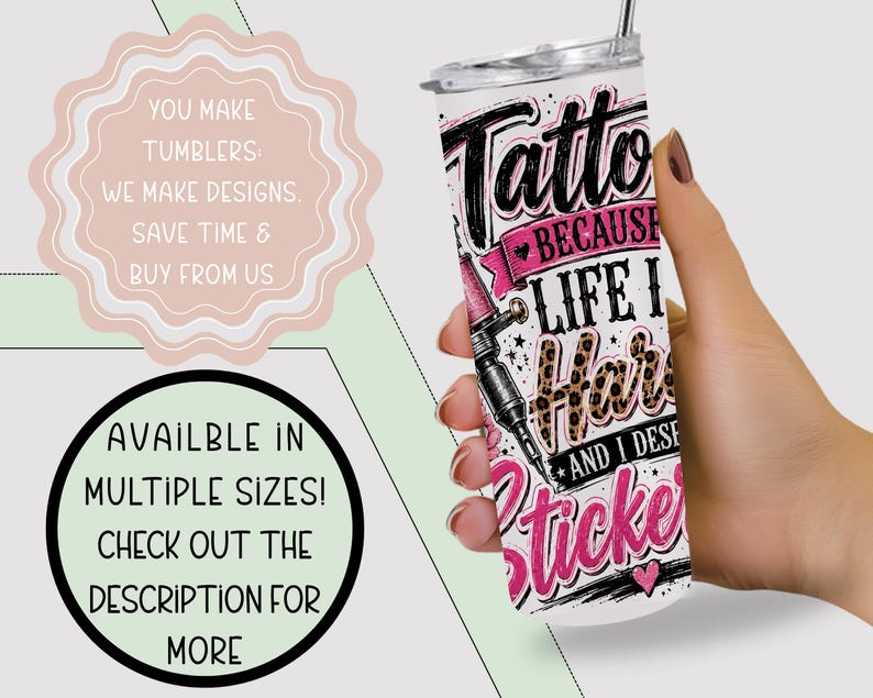Tattoos 20 oz Tumbler Wrap, Edgy Sublimation Design for Straight Tumblers, Feminine PNG Files, Digital Download, B10276 image 7