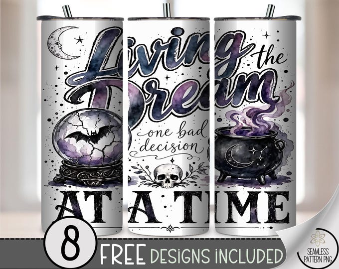 Halloween 20 oz Tumbler Wrap, Witchy Sublimation Design for Straight Tumblers, Dark PNG Files (Digital Download) B10544