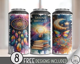 Shine Bright Autism 4-in-1 Can Cooler Wrap PNG, Dreamcatcher Puzzle Butterfly Design, Rainbow Awareness Sublimation Wrap, A328