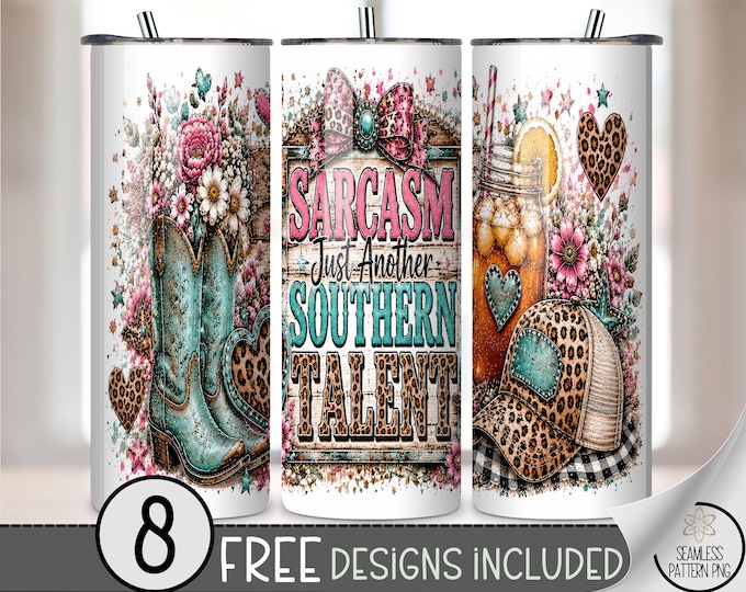 Sarcasm Southern Talent 20 oz Tumbler Wrap, Sassy Sublimation Design for Straight Tumblers, Leopard PNG Files, Digital Download, B10360