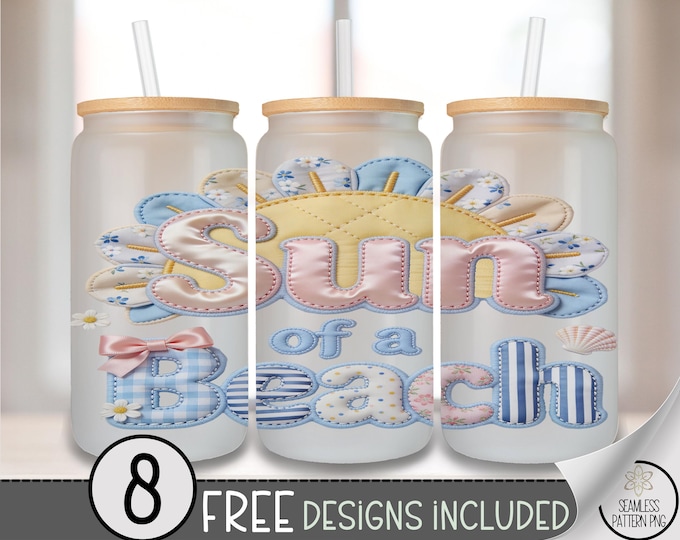 Sun of a Beach Glass Can Wrap, Cute Summer 16oz Tumbler Sublimation Design, Pastel PNG File, Digital Download, B10174