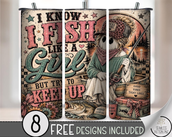 Cowgirl Fishing 20 oz Tumbler Wrap, Sassy Sublimation Design for Straight Tumblers, Leopard Print PNG Files, Digital Download, B10521