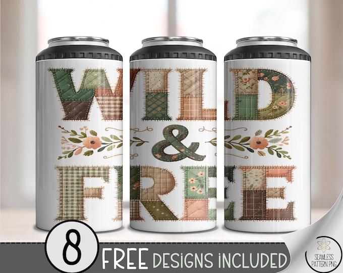 Faux Patchwork 4in1 Can Cooler Wrap, Rustic Farmhouse Sublimation Design, Cottagecore Style 16 oz 4-in-1 File Digital PNG A647