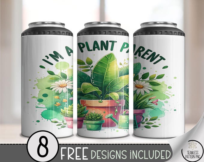 Plant Parent PNG, 4in1 Can Cooler Wrap, Houseplants Sublimation Design, Digital Download, B828