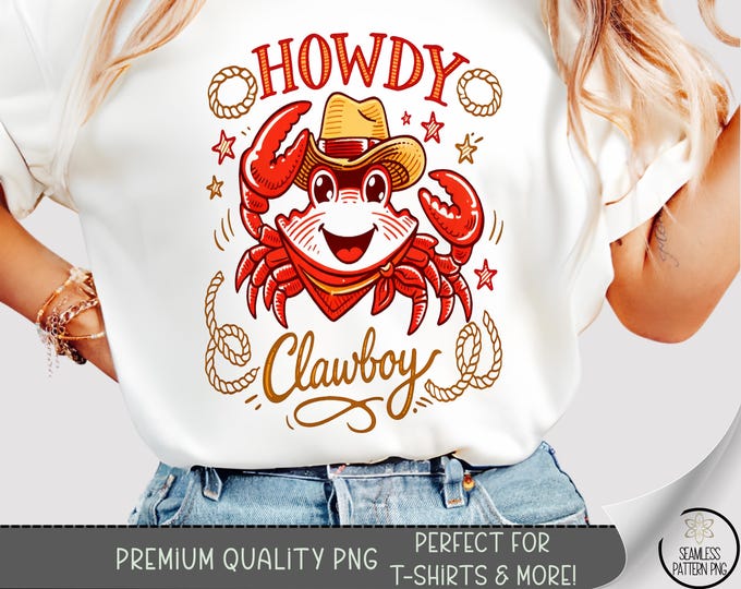 Cowboy Crab T-shirt PNG, Western Sublimation Design, Cute DTF Shirt Graphic, Fun TShirt File, Digital Download, B10210