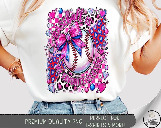 Baseball T-shirt PNG, Coquette Baseball Sublimation Design, Favorite Season DTF Shirt Graphic, Trendy TShirt File, Leopard Print B10059