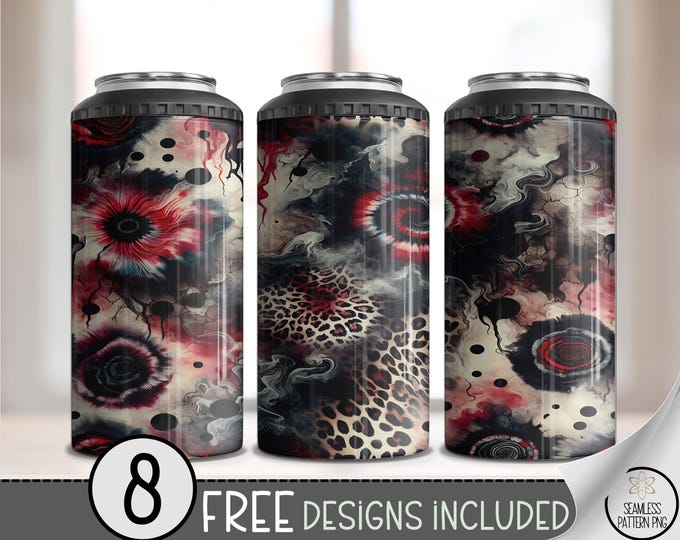 Abstract Animal Print Can Cooler Wrap, Leopard and Floral Design, Dark Moody 4in1 Sublimation Wraps, Tie Dye 4in1 Can Cooler Wrap, A469