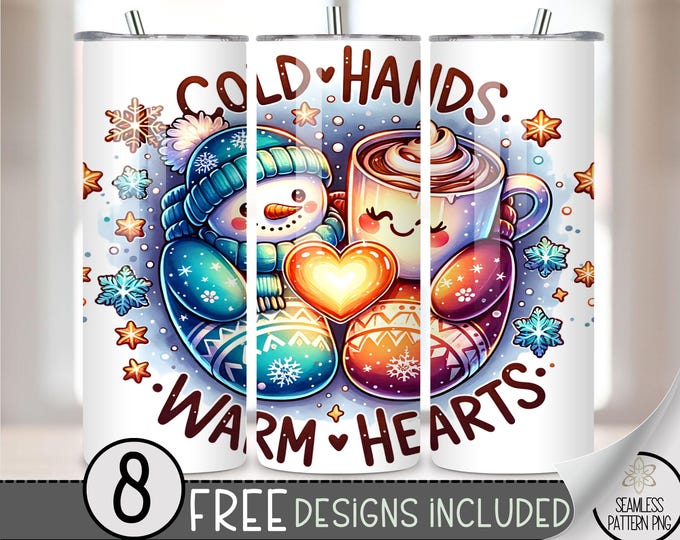 Snowman Tumbler Wrap, Funny 20 Oz Skinny Tumbler Sublimation Design, Winter Png Tumbler Wrap, Cold Hands & Warm Hearts File Instant Download
