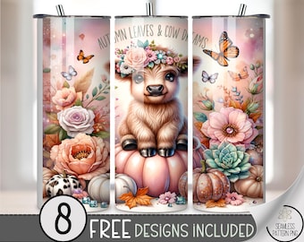Emballage de gobelet vache Highland automne, sublimation automne 20 oz, citrouille rustique en téléchargement numérique pour les amateurs de vache A468