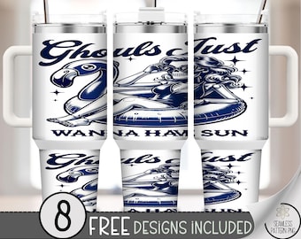 Halloween Ghoul Fun Tumbler Wrap, Fun 40 oz Sublimation Design, Beach Theme, Spooky Summer, Digital Download, Commercial Use A426