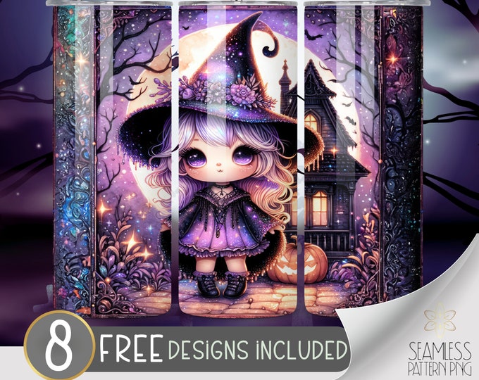 Cute Witch 20 Oz Tumbler Wrap PNG, Halloween Witch Tumbler Wrap 20 Oz Tumbler Design, Whimsigoth Tumbler File, Witchy Vibes Instant Download