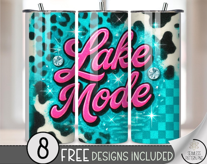 Lake Mode 20 oz Tumbler Wrap, Playful Sublimation Design for Straight Tumblers, Glamorous PNG File, B10079