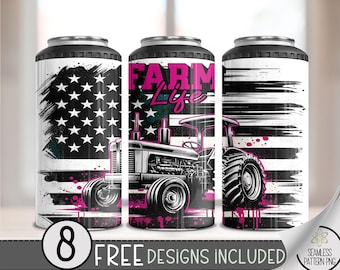 Farm Life 4 In 1 Can Cooler Tumbler Wrap, Patriotic Farm Sublimation Design, Cute Farm 16 Oz Slim,Farm Tractor 16 Oz Can Cooler Wrap PNG A34