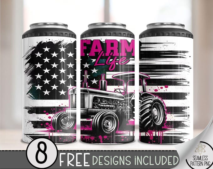 Farm Life 4 In 1 Can Cooler Tumbler Wrap, Patriotic Farm Sublimation Design, Cute Farm 16 Oz Slim,Farm Tractor 16 Oz Can Cooler Wrap PNG A34