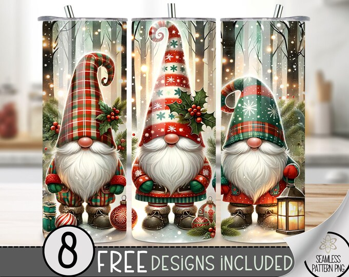 Christmas Gnome Tumbler Wrap, Winter Sublimation Design, Xmas 20 Oz Skinny, Christmas Plaid Tumbler Wrap Png, Christmas Tumbler PNG