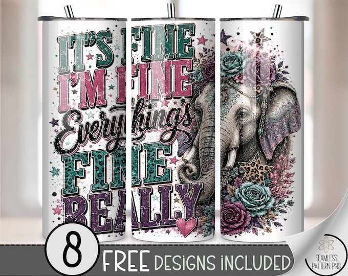 Elephant 20 oz Tumbler Wrap, Sassy Sublimation Design for Straight Tumblers, Colorful PNG Files, Digital Download, B10354