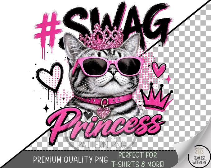 Sassy Cat Sublimation Design, Princess Tabby UV DTF Graphic, Swag Clip Art, Digital Download, B10417