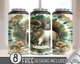Tie Dye Zodiac 4 in 1 Can Cooler Wrap, Taurus 16 Oz 4in1 Tumbler Sublimation Design Astrology Sign, Zodiac Signs Can Wrap PNG Download