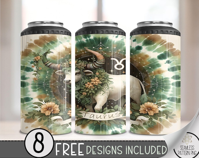 Tie Dye Zodiac 4 in 1 Can Cooler Wrap, Taurus 16 Oz 4in1 Tumbler Sublimation Design Astrology Sign, Zodiac Signs Can Wrap PNG Download