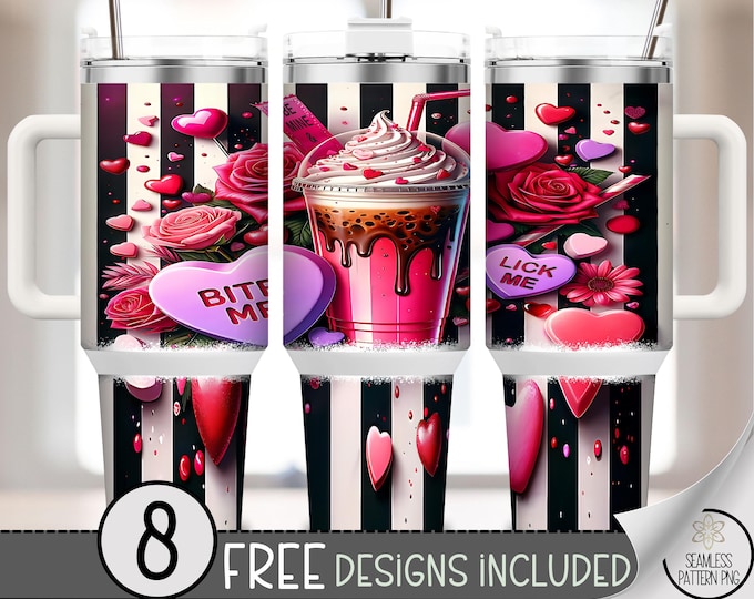 Bite Me 40 oz tumbler wrap, Sarcastic and Flirty Sublimation Design, Bold PNG Files, Adult Candy Hearts 40oz Tumbler Design, A653