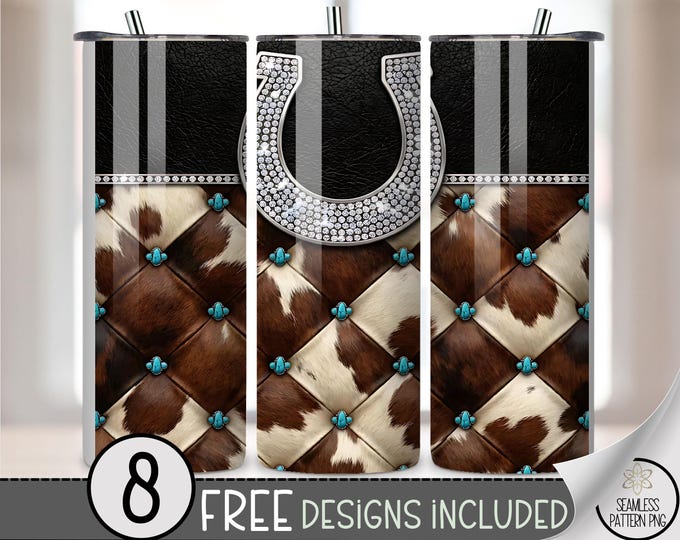 Cowgirl Prints PNG, Rhinestone Horseshoe 20 Oz Tumbler Wrap, Glamorous Sublimation Design, Digital Download, B977