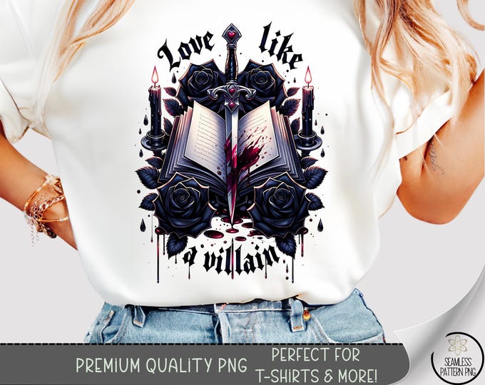 Rose And Dagger PNG, Jeweled Dark T-Shirt Sublimation Design, Gothic Floral Themed, Digital Download, B868