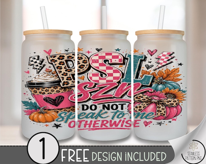 Pumpkin Spice Latte Glass Can Wrap, 16 oz Tumbler Sublimation Design, Fall PNG File, Digital Download, B10357