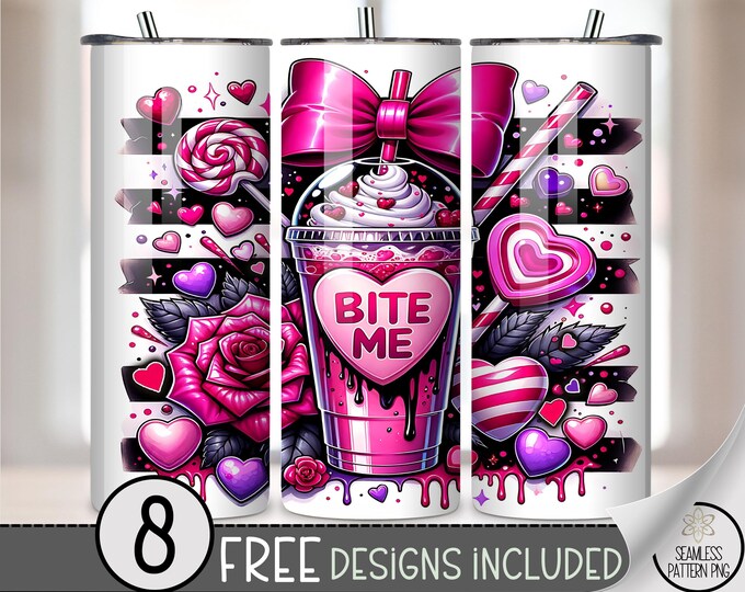 Funny Valentine Tumbler Wrap, Spooky-Cute Digital Download For 20 Oz Skinny Tumblers, Edgy Playful Png Design A654