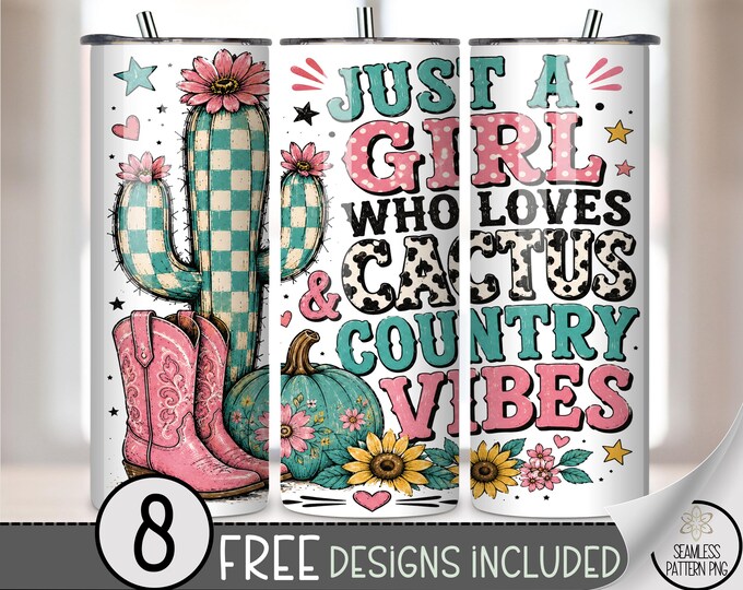 Cactus Country 20 oz Tumbler Wrap, Retro Western Sublimation Design for Straight Tumblers, Cowgirl PNG Files, Digital Download, B10392