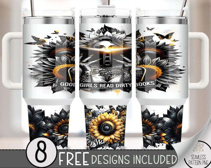 Book Lover 40oz Tumbler Wrap, Smut Book Tumbler Sublimation Design, Adult 40oz Quencher Tumbler Wrap PNG, Floral Sunflower Flower Wrap A17