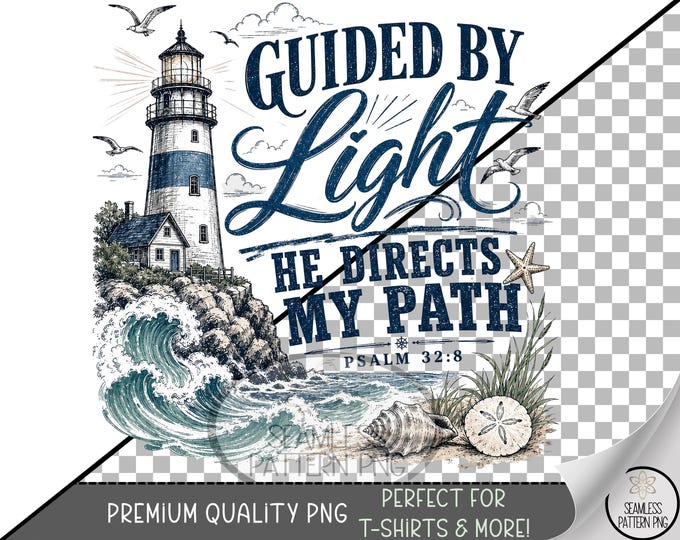 Coastal Sublimation Design, Lighthouse UV DTF Graphic, Nautical Clip Art, Digital Download, B10333