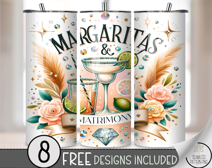 Margs and Matrimony 20 oz Tumbler Wrap, Bachelorette Party Design, Bride to Be, Sublimation Margarita Themed, A622