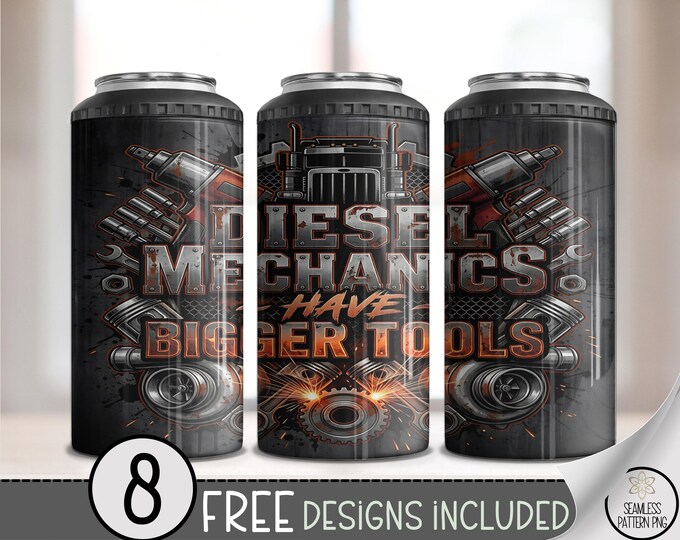 Diesel Mechanics 4in1 Can Cooler Wrap, Funny Sublimation Design For Guys, Industrial 16 oz 4-in-1 File, Vintage Mechanic Aesthetic B10114