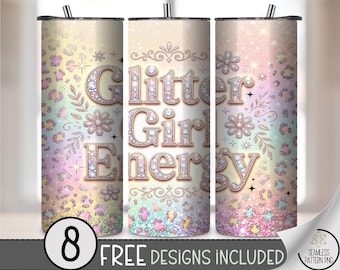 Glitter Girl Energy 20 oz Tumbler Wrap, Sparkly Sublimation Design for Straight Tumblers, Rainbow PNG Files, Digital Download, B10478