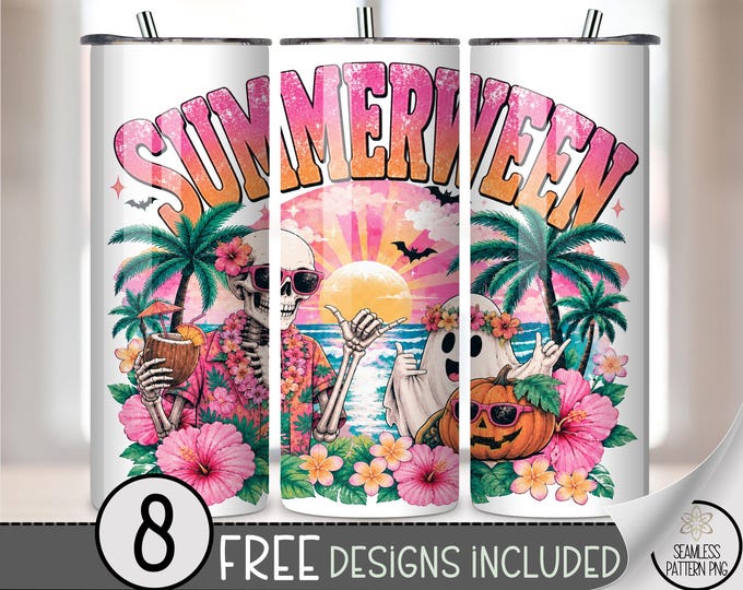 Summerween 20 oz Tumbler Wrap, Retro Sublimation Design for Straight Tumblers, Vibrant PNG Files, Digital Download, B10388