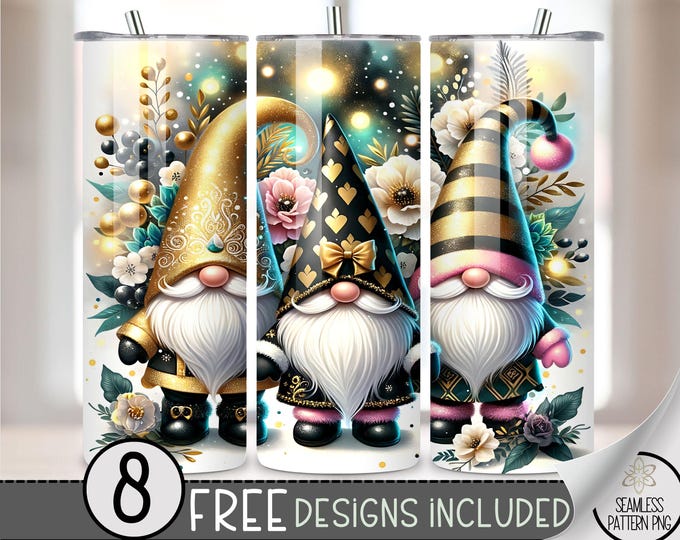 New Year Gnomes Tumbler Wrap, 20 oz Skinny Tumbler Sublimation Design, Gnome Sublimation Design, New Years Eve Tumbler Wrap,Digital Download